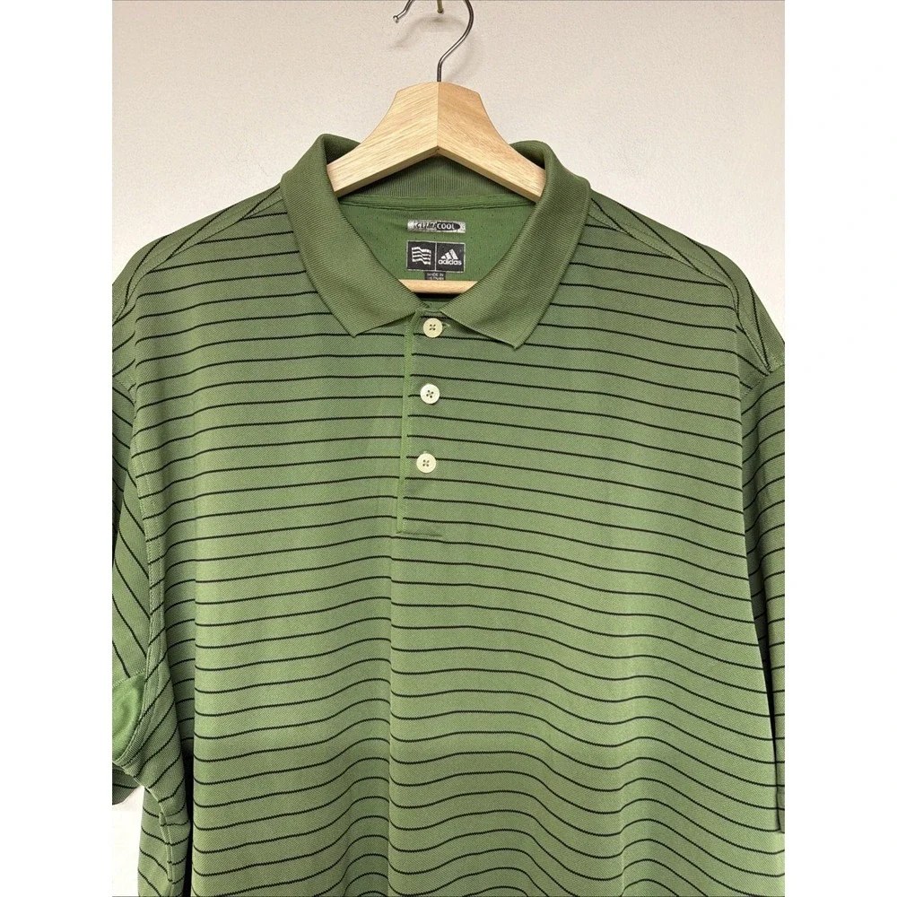 Adidas Polo Size XL Mens ClimaCool Short Sleeve Striped Golf Athletics Green